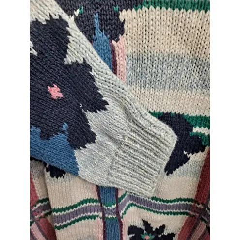 BEST American Clothing Co. Floral Plaid Knit Sweater Pullover Small Oversized Blue