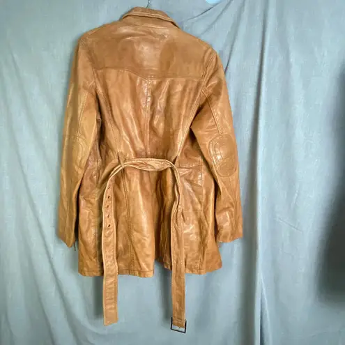Bod Christensen 100% Leather Tan Caramel Moto Coat Belted Asymmetrical L Brown Size L