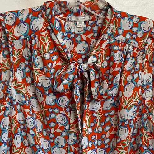 Pleione Retro Floral Tie‑Neck Sleeveless Blouse tank Orange Blue - M EUC