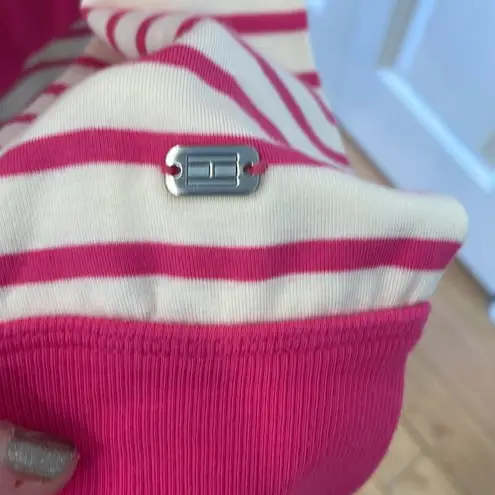 Tommy Hilfiger  Sport pink and white striped crewneck LS relaxed fit sweater