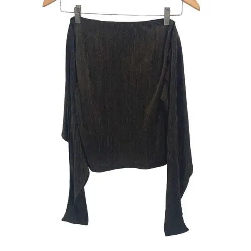 Moon River NWT Moon River Womens Metallic Ribbed Boat Neck Puffy Sleeve Top Black Gold XS