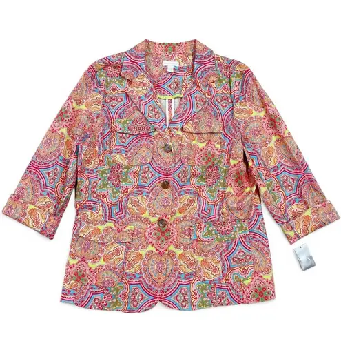 Charter Club  Women's Red Colorful "Ceylon " Paisley Print Blazer Jacket Size L