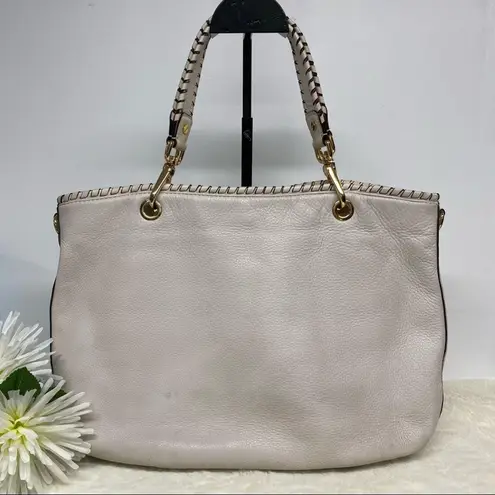 Michael Kors MK Purse Leather Hobo Bag Weave Strap Gold Hardware Cream Large