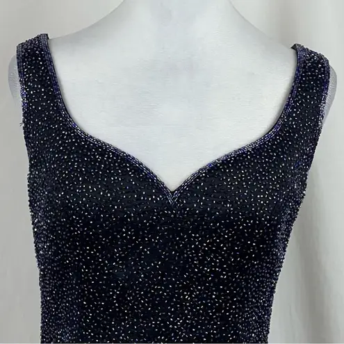Oleg Cassini Black Tie Navy Beaded Whimsical Formal Evening Top Vintage Size 8