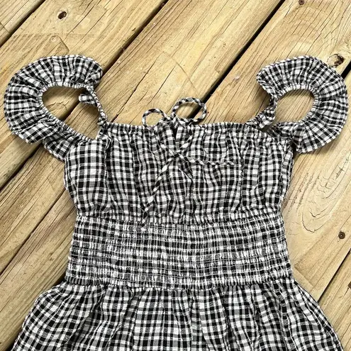 WAYF  Black And White Gingham Fit & Flare Mini Dress Size XS