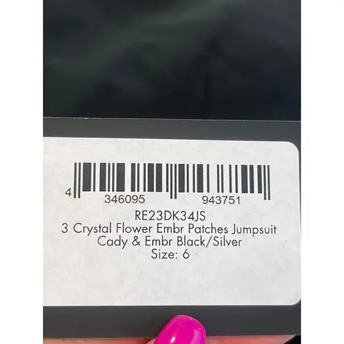 DAVID KOMA Crystal Flower Embroidered Patches Jumpsuit in Black Silver 2 New