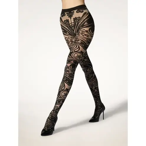 Wolford X Etro Body Tattoo Tights in Grey & Black Small Womens Nylons Pantyhose
