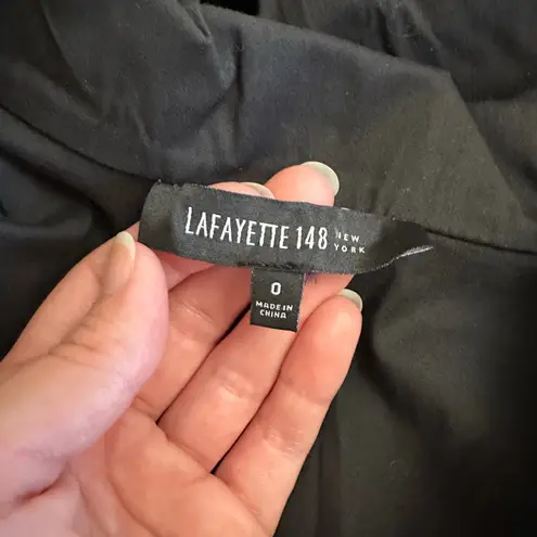 Lafayette 148 New York Black Contrast Stitch Button Front Blouse Women’s 0 XS Black