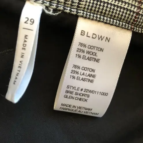 BLDWN Brie Glen Check Plaid Houndstooth High Rise Shorts Size 29 Black