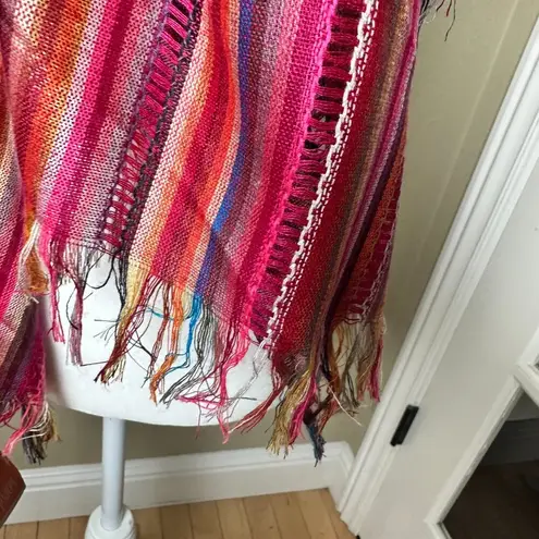 NWT LITTLE PLACES Fait Trade Striped Scarf with Fringe Pink