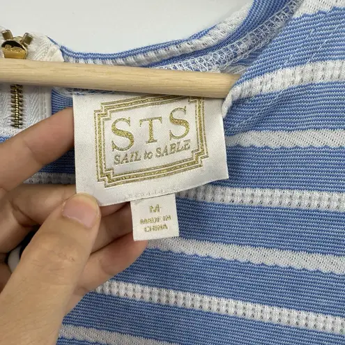 Sail To Sable STS Womens Shift Dress Medium Blue Stripe Knit Nautical Coastal