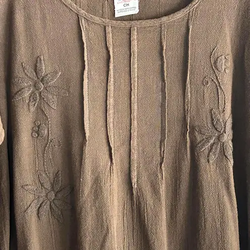 NWT Manta Del Lago Cotton Top Brown Sz Small 3/4 Sleeve Pointed Hem