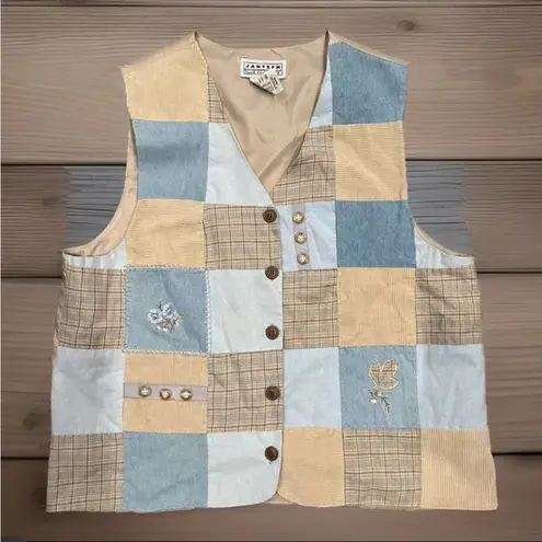 Jantzen Vintage Vest Women's XL Patchwork Linen 90's Y2K Embroidered Grandma