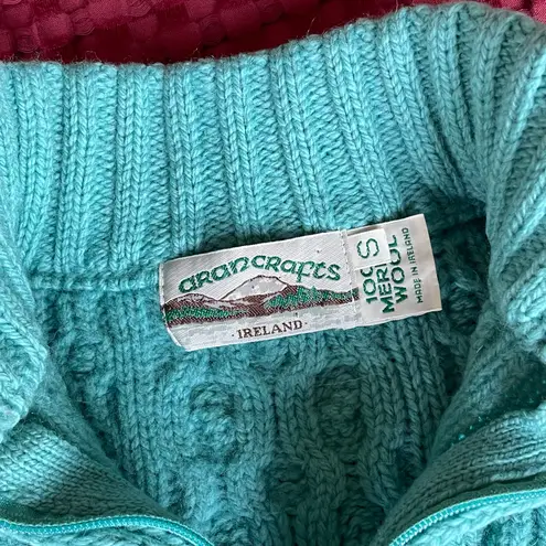 Aran Crafts Ireland Women’s 100% Merino Wool Cable Knit Sweater Pullover Zip Size S