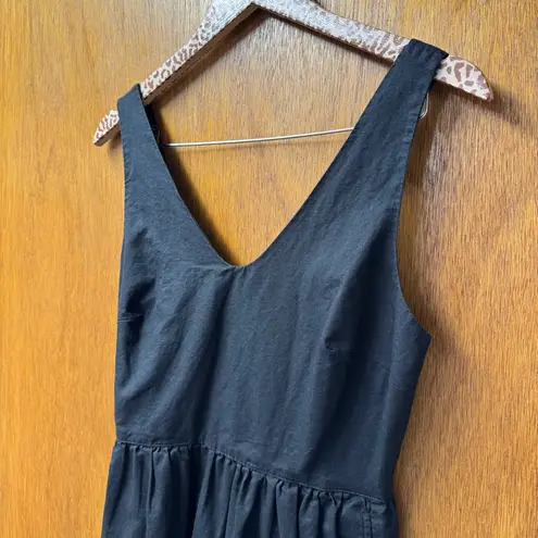 Pact Canopy Linen Blend Tank Midi Dress Smocked Breathable Organic Black Small S