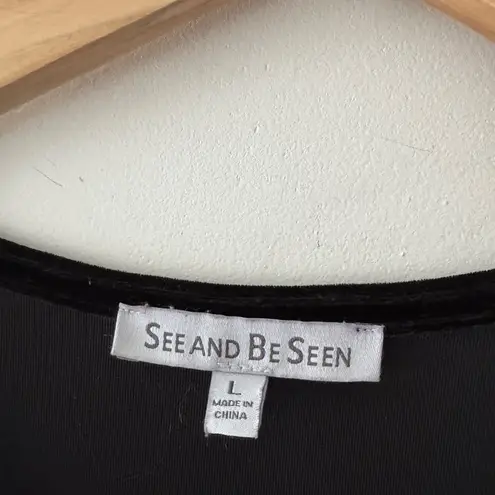 See And Be Seen Black Velvet Short Sleeve V Neck A Line Dress Size L