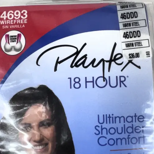 Playtex NEW 18-Hour Original Comfort Strap Wirefree 4693 Warm Steel Gray 46DDD