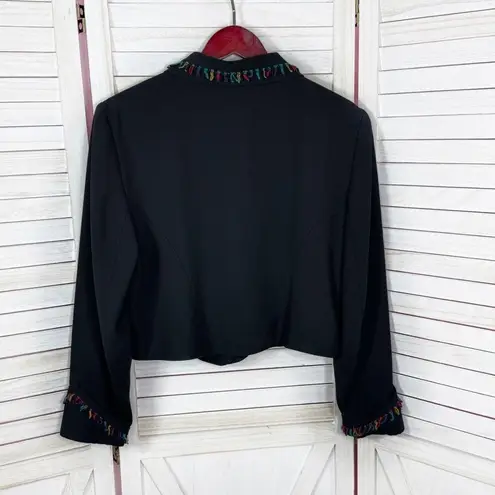 Vintage City Girl Petites 80s Rainbow Fringe Crop Blazer Jacket Black 12 Medium Size undefined