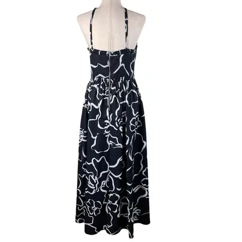 RUNAWAY THE LABEL Maxi Dress Size Large US 8 Black White Floral Key Hole Cutout