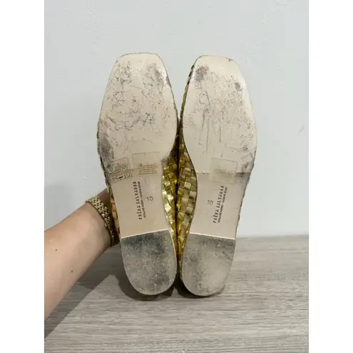 Freda Salvador Jada Braided Leather Bow Ballet Flats Metallic Gold Women's 10