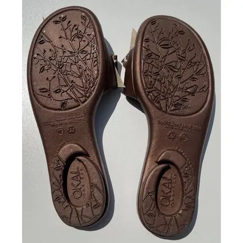 OKABEE FLIP FLOPS COPPER WITH Leopard print Tie SIZE ML 8/9 RARE USA Made Brown