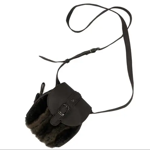 Sondra Roberts Fluffy Fur Bag Mini Leather & Faux Fur Crossbody Bag Brown