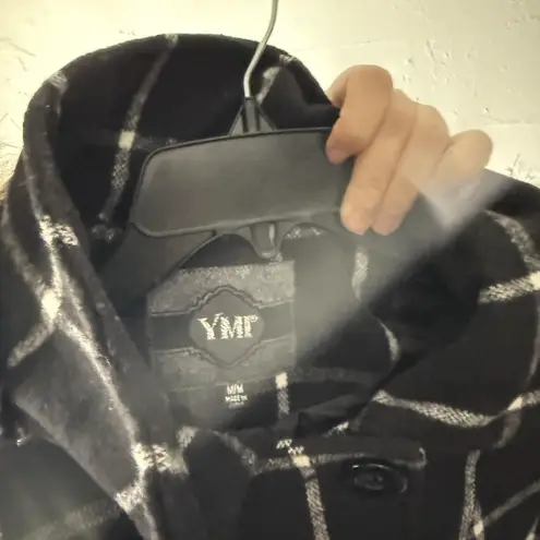 Ymi Coat NWT Y2k Dead Stock Womens Medium Plaid Wool Blend Fur Hood Jacket