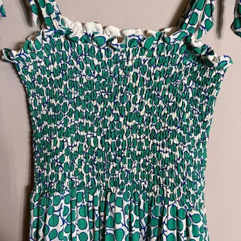 Summersalt Silky Luxe Smocked Maxi Dress Womens Medium Green Printed Bows Ruffle