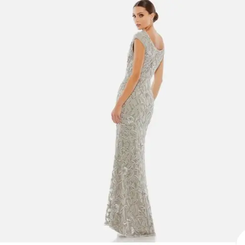 Mac Duggal Handmade Beaded Embellished Gown Cowl Neck Cal Sleeve Evening Formal