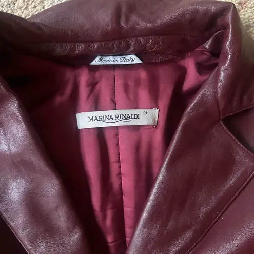 Marina Rinaldi Deep Burgundy belted Leather Jacket size 21 lined (US 12) Red