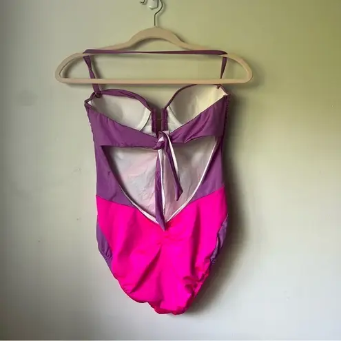 Purple and Pink Bright Retro Colorblock Swim One Piece Bathing Suit S