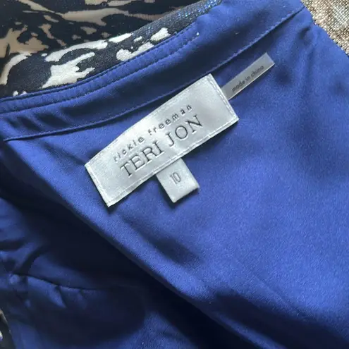 Rickie Freeman for Teri Jon Blue and White Patterned Midi Dress Size 10
