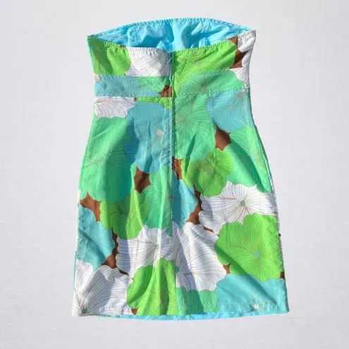 Floral striped reversible strapless mini dress Y2K groovy bohemian tropical chic