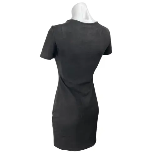 Orcelly Faux Suede Leather Black Lace Up Crisscross Short Sleeve Mini Dress Sz S