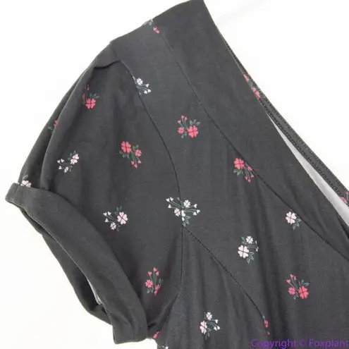 Unique Vintage  Gwynnie Bee black floral‎ print fit and flare midi dress, M