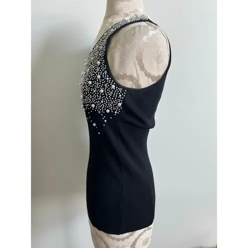 Berek2 Embellished Bead Fitted Knit Sweater Tank Top Medium Black