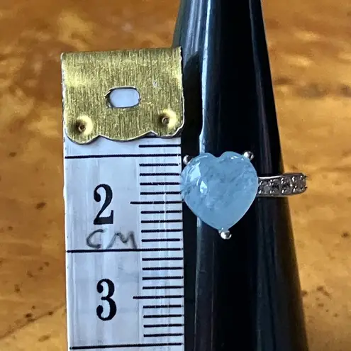 Genuine Aquamarine Sterling Silver Heart Ring Size 6