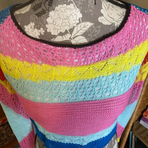 STAUD Rainbow Stripe Crochet Lumison Top Pink