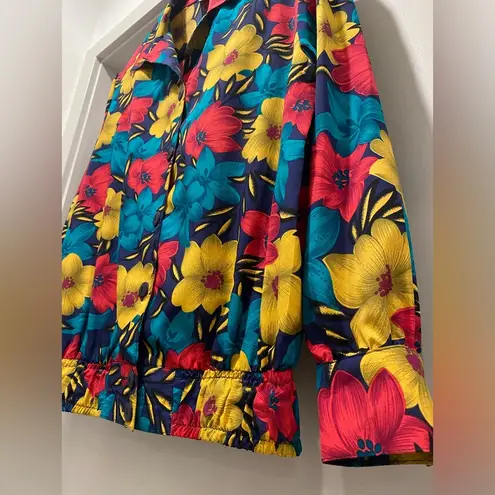 Notations VTG Retro 80s 90s Bold Colorful Floral Button-Up Long Sleeve Blouse