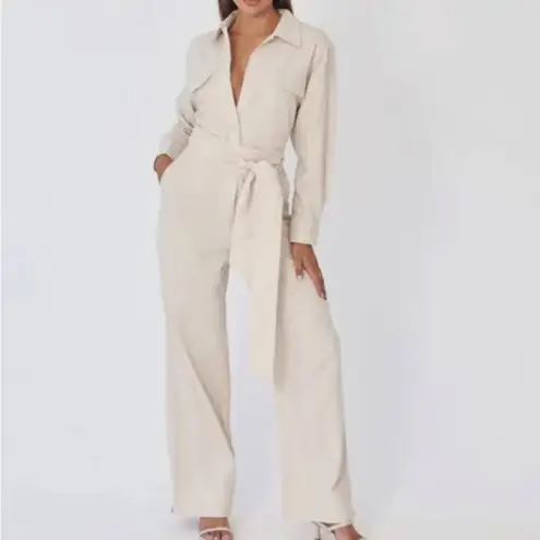 BOA Linen Blend Belted Jumpsuit Cream S