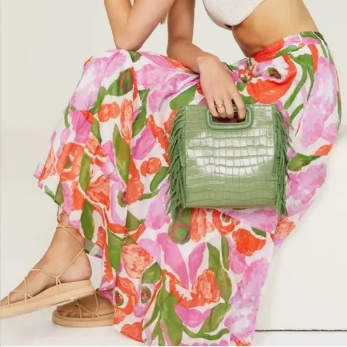 Maje Olive M Clutch Fringe Croc Bag