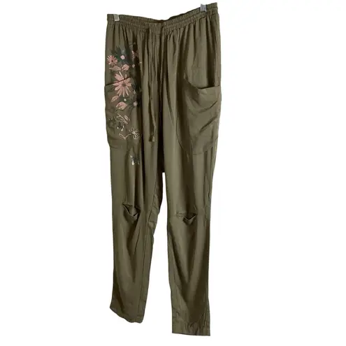 Oslo 16 Green Painted Floral Jogger Pants Size 6
