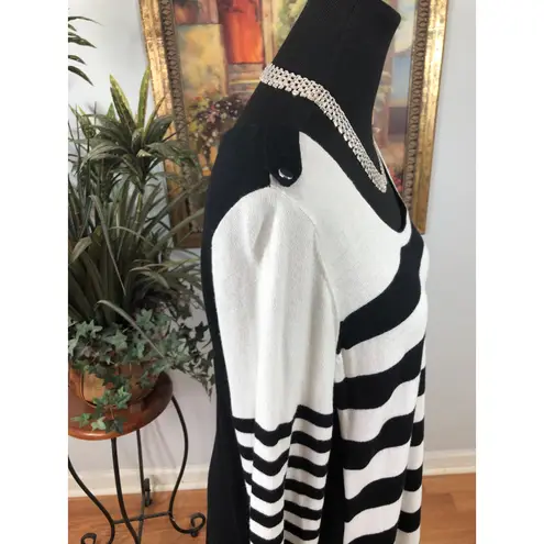 Anna Women XL Black & White Sweater Dress Scoop Neck Long Sleeve Mob Wife Casual