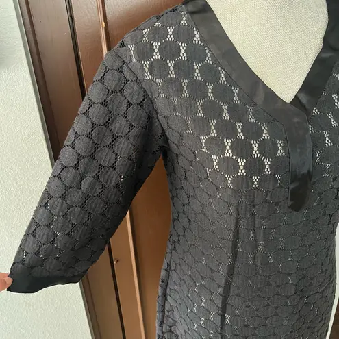 barney's new york Barney’s New York co-op black open knit satin trim dress