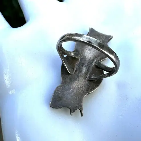 Vintage Zuni Sterling Silver Inlay Stone Owl Ring