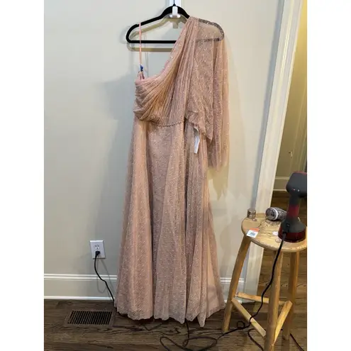 Mac Duggal 11244 Lace One Shoulder Illusion Sleeve A line Gown Size 16 Fairy