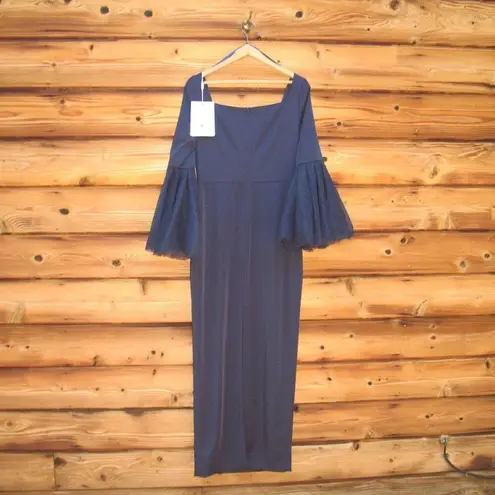 Mac Duggal 11233 Womens Navy Flounce Sleeve Square Neck Column Gown