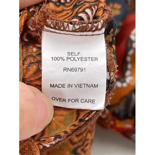 T9 Fig and Flower Blouse Womens PS Petite Paisley Print Button Front Multicolor Brown Size undefined