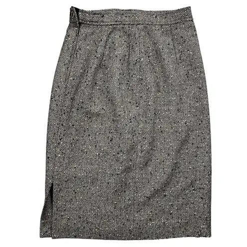 Emanuel Ungaro Solo Donna Paris Metallic Chevron Tweed Wool Midi Pencil Skirt