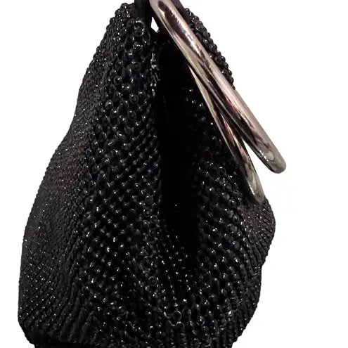 Crystal Mesh Ring Handle Bag Black Slouch Bag